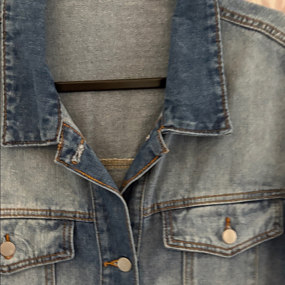 Distressed Denim Jacket with Ruffle Hem - Picture 4 of 5
